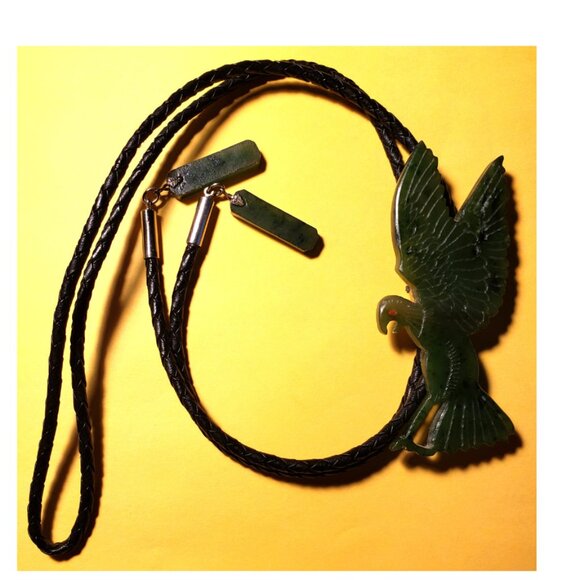 Eagle Bolo Tie Vintage 1950 Signed BENNETT PAT. PEND. C-31 Green - Picture 7 of 7